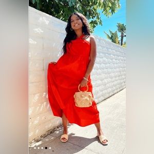 Hallie Halter Dress in Red Poplin